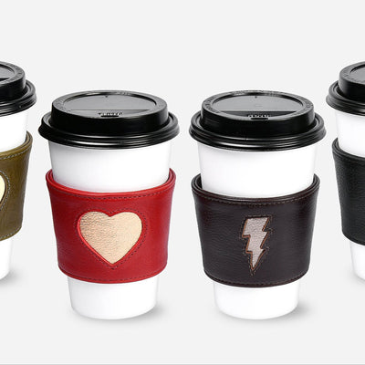Quality Leather Coffee Sleeves in Multiple Colors Designed by Lund Leather