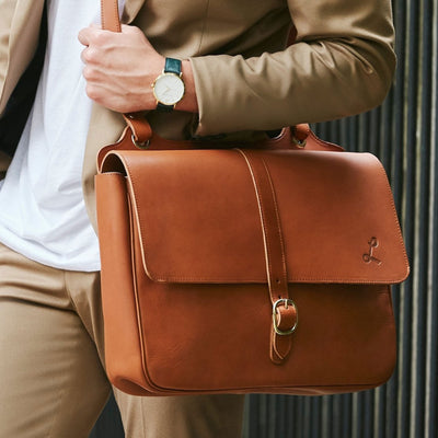 Quality Men's Leather Satchel Bag in Tumbled Brown Designed by Lund Leather