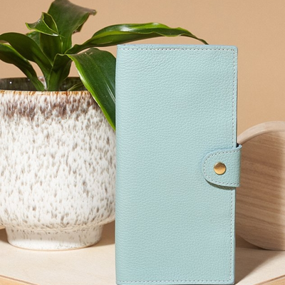 Quality Leather Snap Wallet in Light Blue Designed by Lund Leather