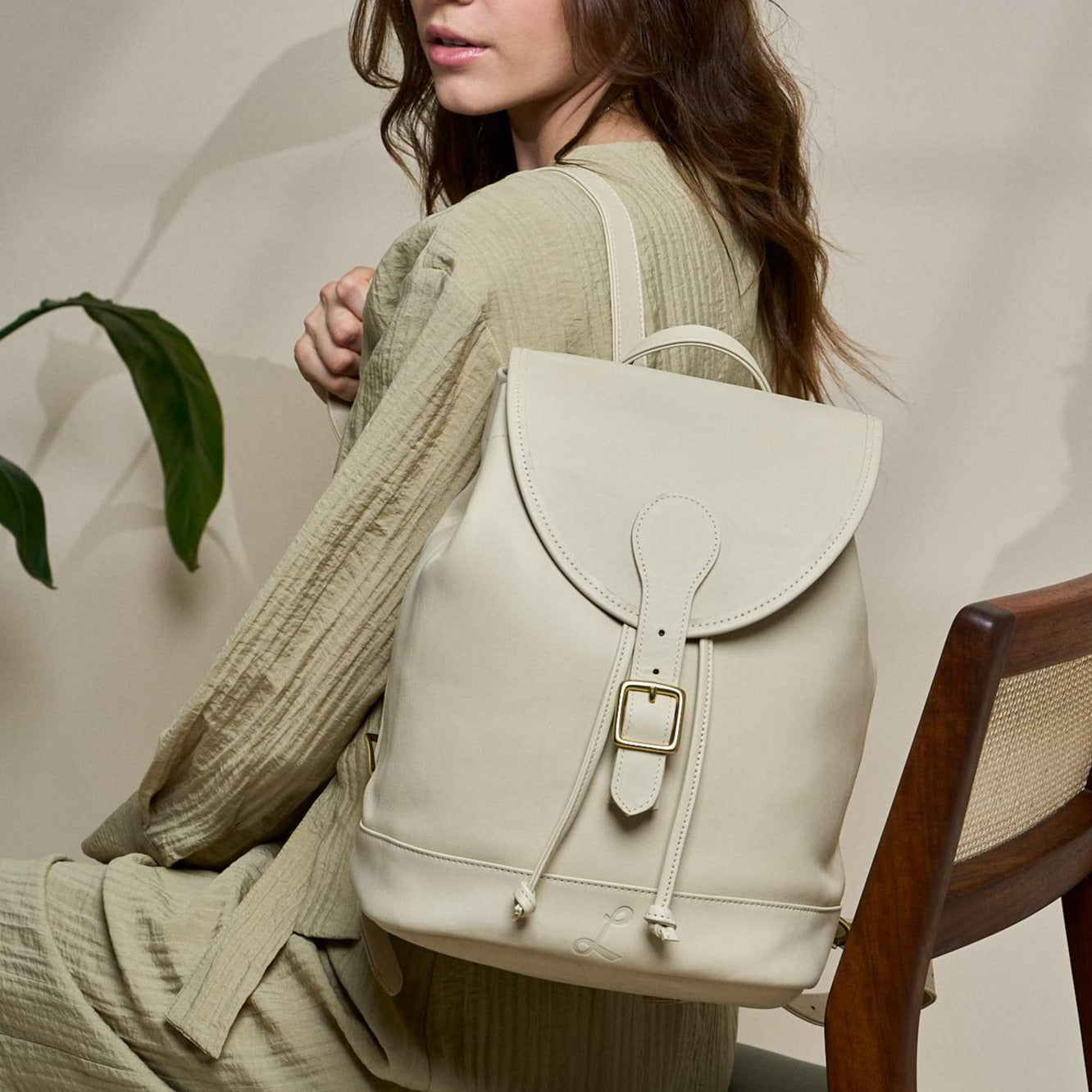 Cream leather backpack Clearance