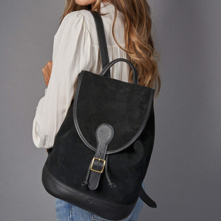 Espresso Suede Leather Drawstring Day Backpack
